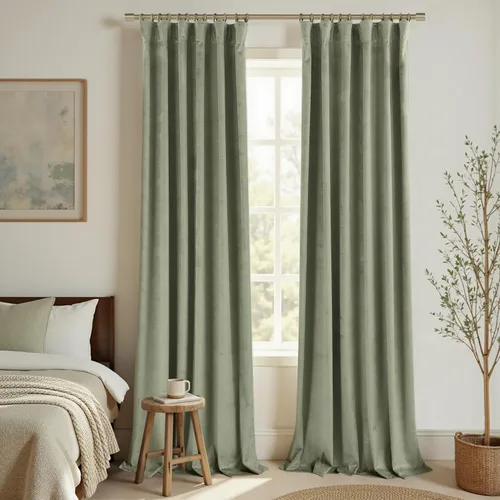 Miniatura 33 de Cortinas de terciopelo con trabilla trasera de 52 x 63 pulgadas de color naranja quemado de KOUFALL