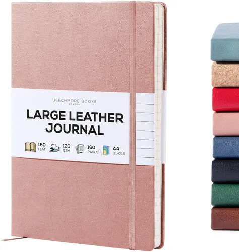 Miniatura 30 de BEECHMORE BOOKS Cuaderno rayado, 5.8 x 8.3 pulgadas, páginas rayadas A5, 160 páginas, diarios de cuero de tapa dura para mujeres, hombres, escritura