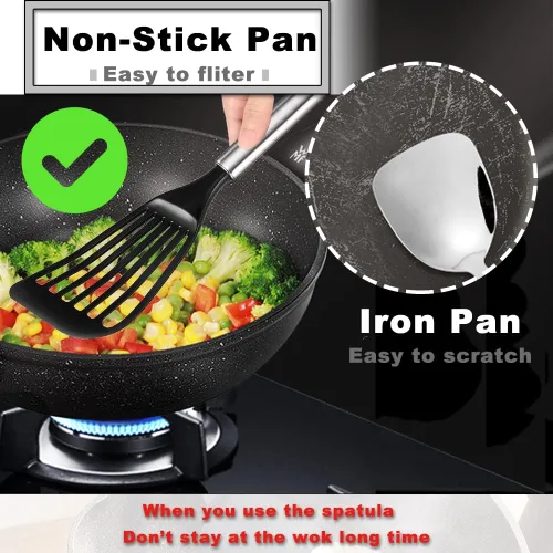 Miniatura 5 de Tenta Kitchen Juego de espátulas ranuradas de acero inoxidable, juego de espátulas de huevo y pescado para utensilios de cocina antiadherentes