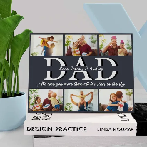 Miniatura 4 de InterestPrint Panel de fotos personalizado para papá y nombre para exhibición de mesa, Papá te amamos más que todas las estrellas en el cielo, marco