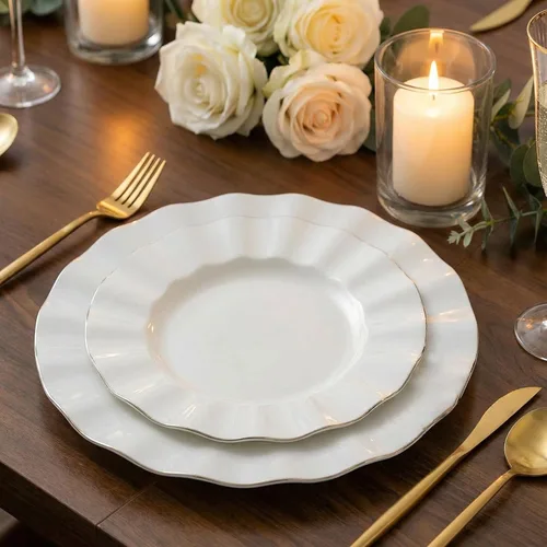 Miniatura 26 de Efavormart - Platos de cena de 11 pulgadas – Juego de 10 platos desechables redondos de plástico negro con borde dorado rizado – Vajilla elegante