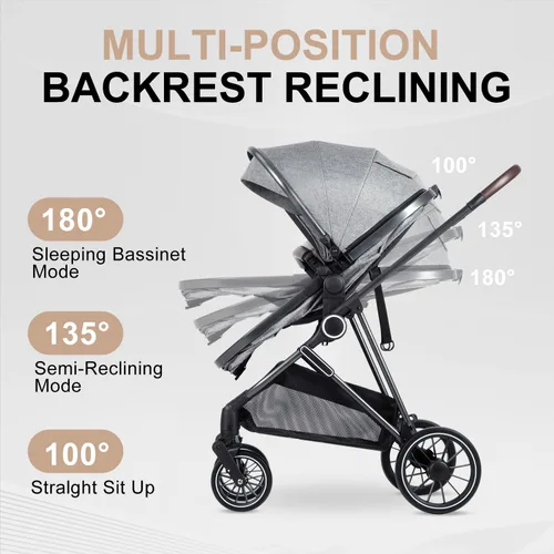 Miniatura 6 de Cochecito de bebé 2 en 1 con modo moisés – Cochecito plegable para recién nacidos con asiento reversible – para niños pequeños de 0 a 36 meses