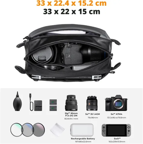 Miniatura 2 de K&F Concept Bolsa Bandolera 2 en 1 para Uso Diario, Bolsa de Hombro y Mochila Cruzada Multifuncional para Fotografía con Cámara DSLR, Bolsa Portátil