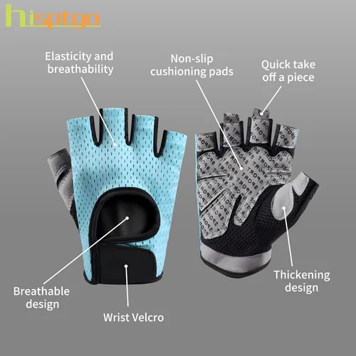 Miniatura 3 de Guantes de ciclismo para hombres y mujeres, sin dedos, transpirables, guantes de ciclismo antideslizantes que absorben los golpes, acolchados