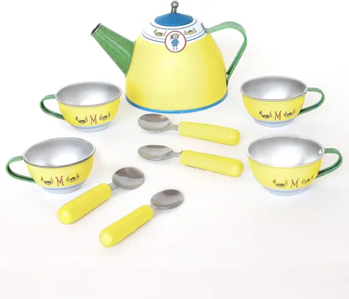Miniatura 4 de YOTTOY Madeline Collection - Juego de té de lata para niños de 23 piezas con ilustraciones, monogramas, estuche de transporte Juego de té Madeline
