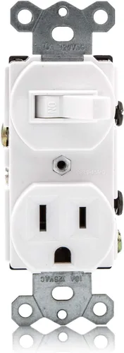 Miniatura 3 de Maxxima Combinación de interruptor de luz de palanca y tomacorriente – Receptáculo de estilo combinado de decoración blanca de un solo polo, placas