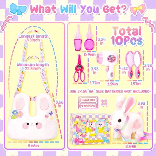 Miniatura 2 de NINAOR Juguetes de conejo de Pascua para niños con bolsas cruzadas, rellenos de cesta de Pascua, orejas interactivas, juguete de conejo, robot