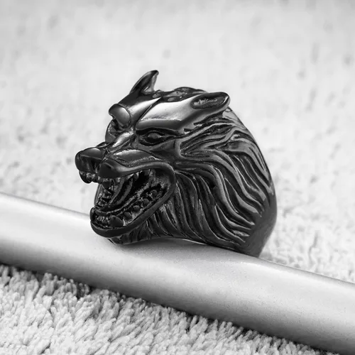 Miniatura 2 de Anillo de Fenrir de lobo nórdico, regalo vikingo para hombre, acero inoxidable, color plateado y negro, gran protección de amuletos, joyería pagana
