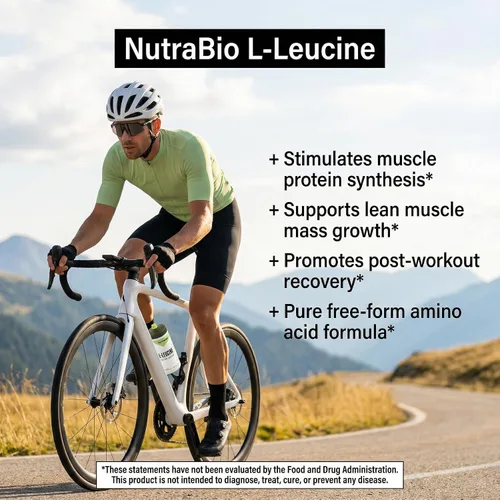 Miniatura 5 de NutraBio L-leucina 100% pura, recuperación y apoyo muscular, aminoácido de forma libre fermentada naturalmente, vegano, sin OMG, sin gluten