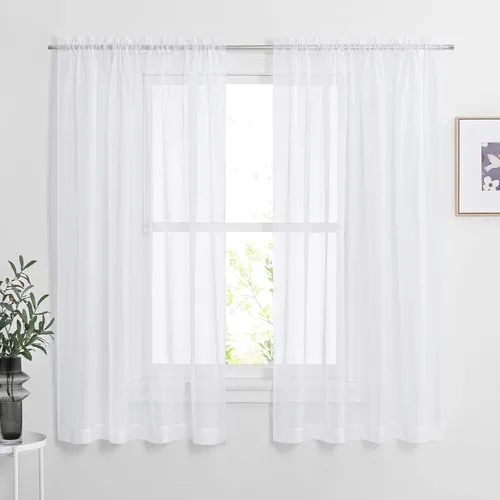 NICETOWN Cortinas traslúcidas blancas de 63 pulgadas de largo para dormitorio, cortinas de gasa translúcida con bolsillo para barra, paneles de