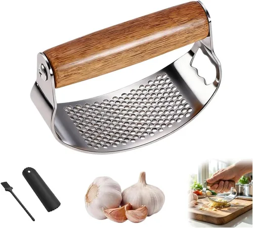 Mecedora de prensa de ajo mejorada, prensa manual de ajo con pelador, molinillo de ajo de mango ancho para herramientas de cocina en el hogar (1 1