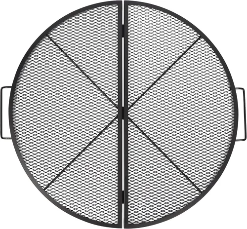 X-Marks Rejilla portátil para fogata y parrilla de cocina, rejilla plegable redonda para fogata de camping, rejilla de parrilla para fogata con asas