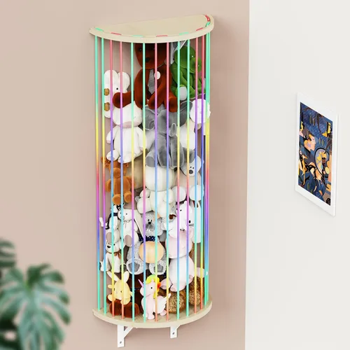 Miniatura 9 de Hamaca de almacenamiento de animales de peluche, diseño de medio círculo de madera, organizador de juguetes de felpa para decoración de habitación