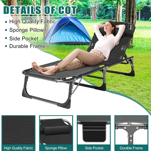 Miniatura 4 de DoCred - Cuna de camping plegable con colchón, paquete de 2 cunas plegables resistentes para adultos, cuna de dormir portátil para adultos, cama al