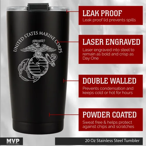 Miniatura 8 de Military Gift Shop Marine Corps - Vaso aislado de 20 onzas, vaso de viaje de acero inoxidable de doble pared, duradero y a prueba de fugas, USMC