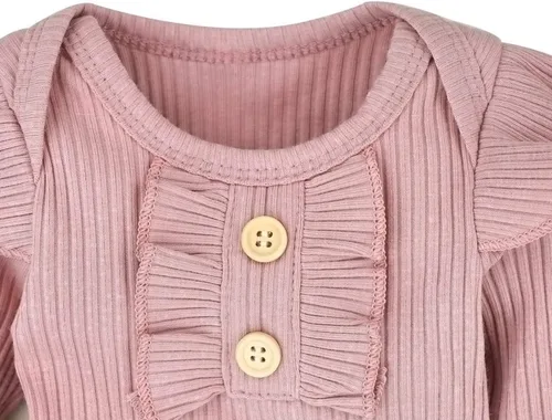Miniatura 6 de KANGKANG Ropa de bebé recién nacida, mameluco acanalado con mangas con volantes + pantalones florales + diadema lindo traje de bebé niña 3 piezas