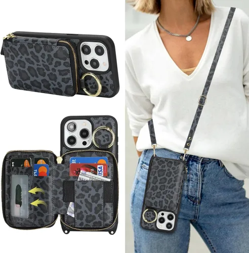 Miniatura 21 de Funda Cartera Bandolera para iPhone 11, Cuero PU Cremallera Bolso Cartera Funda Plegable con Tapa, Funda Folio con Soporte con Ranuras para Tarjetas