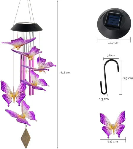 Miniatura 7 de Campanillas de viento solares de mariposas, nuevo regalo para todas las mamás/papás/mujeres/abuelas/hijas/tías/amigas/esposas y hermanas. Decoración