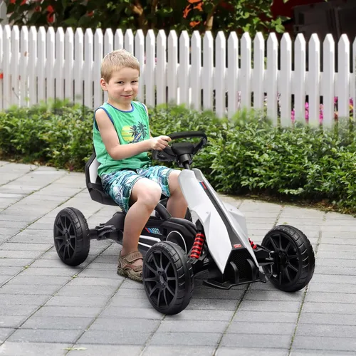 Miniatura 2 de Aosom - Go Kart de pedales para niños, juguete de paseo al aire libre con asiento ajustable, eje oscilante, freno de mano, 4 ruedas EVA Blanco