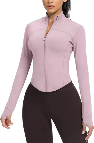 Miniatura 111 de AVGO Chaquetas de entrenamiento recortadas para mujer, con cremallera, ajustadas, atléticas, con agujeros para el pulgar