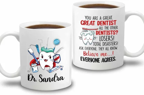 Miniatura 12 de Taza de café blanca personalizada para dentista ortodoncista de 11 onzas, 15 onzas, un dentista verdaderamente genial es difícil de encontrar
