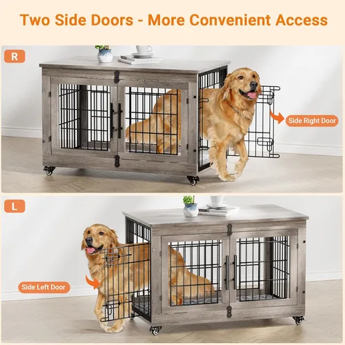 Miniatura 3 de Lulive Muebles de Jaula Grande para Perros, Mesa Auxiliar de Jaula para Perros de Madera de 38'', Perrera para Perros de Doble Puerta