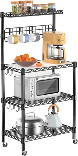 Miniatura 9 de Leteuke Estante para panaderos con almacenamiento y ruedas, estante de cocina de 42 pulgadas para microondas, estante de almacenamiento resistente