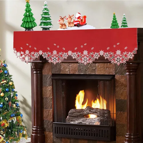 Miniatura 8 de Caminos de mesa bordados con copos de nieve para Navidad e invierno (rojo, 14 x 34 pulgadas)