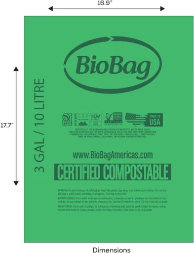 Miniatura 5 de BioBag Contenedor de compostaje de cocina para encimera y 25 bolsas compostables certificadas de 3 galones, aprobadas por BPI y ASTM D6400