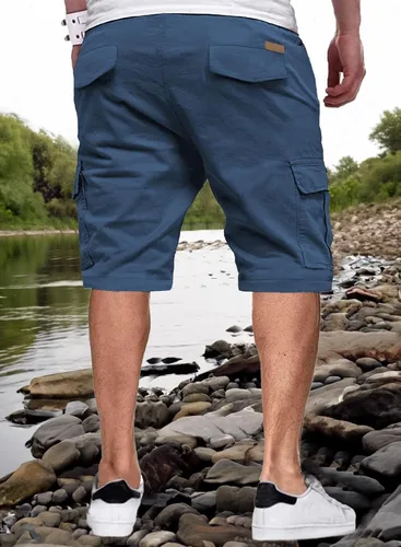 Miniatura 2 de JMIERR Pantalones cortos de sarga para hombre con cordón de algodón clásico elástico con 6 bolsillos