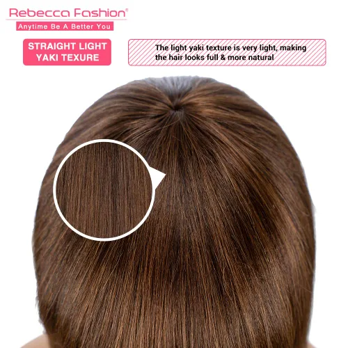 Miniatura 2 de Rebecca Fashion Peluca de cabello humano castaño con flequillo de 10 pulgadas, pelucas de cabello humano lacio Yaki claro para mujeres negras, sin