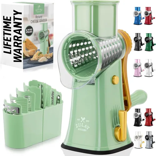 Miniatura 26 de Zulay Kitchen Rallador rotativo de queso de 5 cuchillas, rallador de queso manual de manivela con succión reforzada y 5 tambores intercambiables