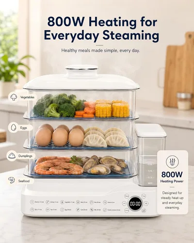 Miniatura 4 de Vaporizador eléctrico de alimentos de 24 litros, vaporizador digital de 3 niveles con inicio de retraso de 24 horas, mantiene el calor, tanque