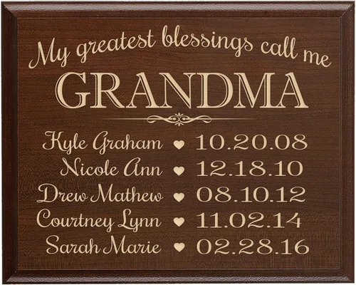LifeSong Milestones Regalos personalizados para abuela con placa de año establecido con nombres de niños y fechas para recordar mis mayores Cereza