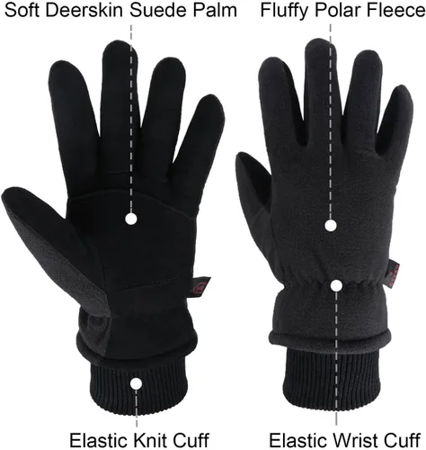 Miniatura 3 de OZERO Guantes de invierno -30 F de piel de ciervo a prueba de frío de piel de ciervo aislados, resistentes al agua, guantes térmicos para conducir