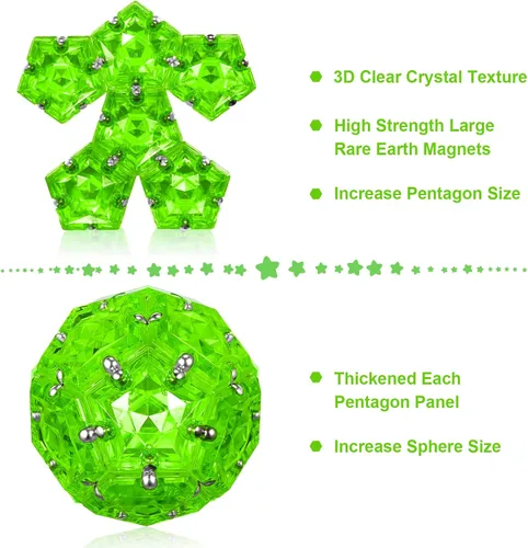 Miniatura 2 de LAFFTRAK - Esfera magnética antiestrés con imanes, juguetes sensoriales - Verde brillante cristalino; juego de 12 piezas - Creatividad más allá