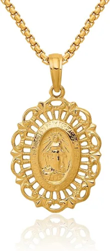 IceCarats Collar con colgante ovalado de oro amarillo de 14 quilates con dije de medalla de Nuestra Señora de los Milagros de la Virgen María