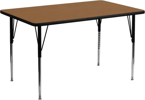 Flash Furniture Mesa de actividades laminada térmica rectangular de roble de 24 pulgadas de ancho x 48 pulgadas de largo, patas ajustables en altura
