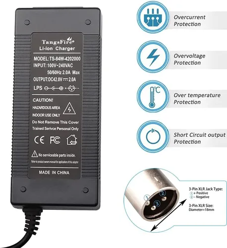 Miniatura 2 de Cargador de batería de 36V 42V 2A con 3-Pin XLR para Mini Dirt 650 Batería 10s 36 Voltaje Volt Batería de iones de litio