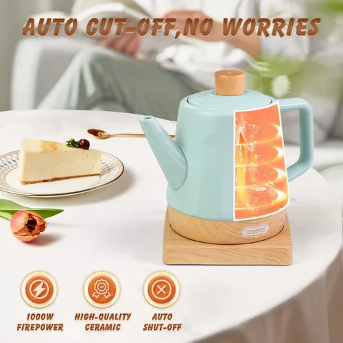 Miniatura 5 de Hervidor eléctrico de cerámica de 1.2 cuartos de galón, apagado automático, tetera de hervidor de ebullición rápida, caldera de agua caliente