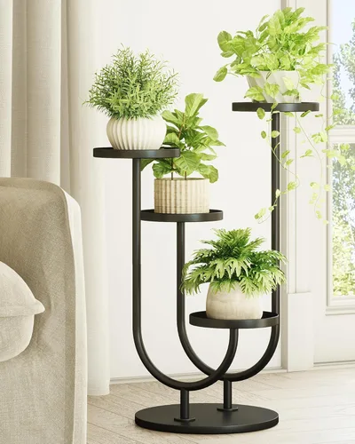 Bamworld Soporte mejorado para plantas al aire libre, soporte de metal para plantas de esquina para interiores, 4 macetas, estante para plantas