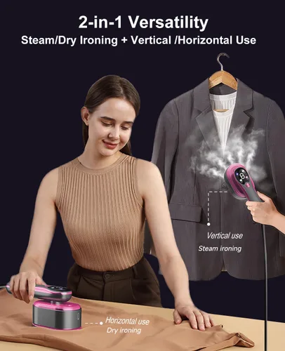 Miniatura 4 de Vaporizador y plancha 2 en 1 para ropa, vaporizador portátil de mano para ropa con pantalla LED, panel de cerámica grande, plancha de vapor