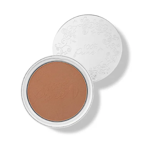 100% PURE Base de maquillaje facial con acabado mate, corrector sin poros prensado absorbente de aceite, color cacao pigmentado de frutas veganas