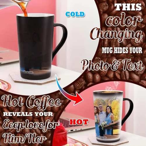 Miniatura 2 de Taza personalizada, tazas personalizadas que cambian de color, con collage de 1 imágenes, taza de café mágica con foto, imagen, nombre, texto