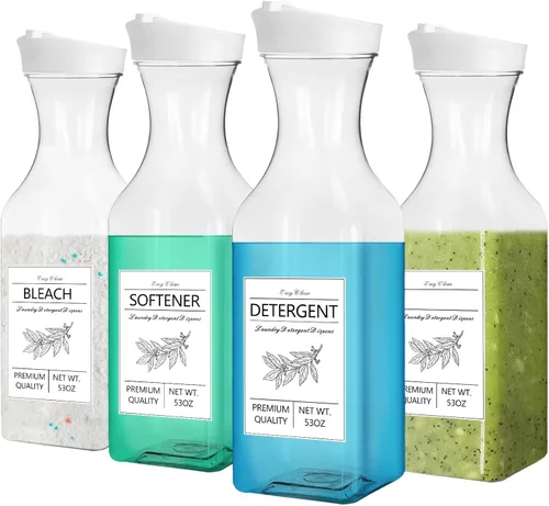 Botella dispensadora de detergente para ropa 53oz con etiqueta, paquete de 4 dispensadores de detergente líquido, dispensador de detergente de