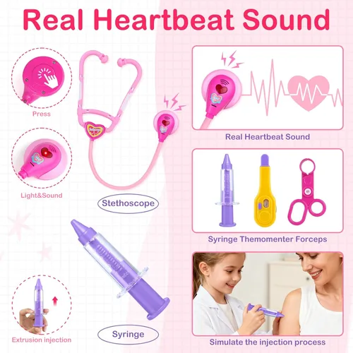 Miniatura 5 de Disfraz de doctor para niños – Juego de juguetes de simulación médica para niñas – Kit de médicos para niños pequeños de 3 a 5 años – Conjuntos