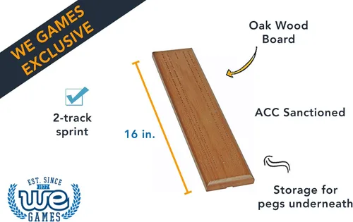 Miniatura 2 de WE Games Competition Cribbage Set - Tablero de 2 pistas de madera de roble macizo con clavijas de metal