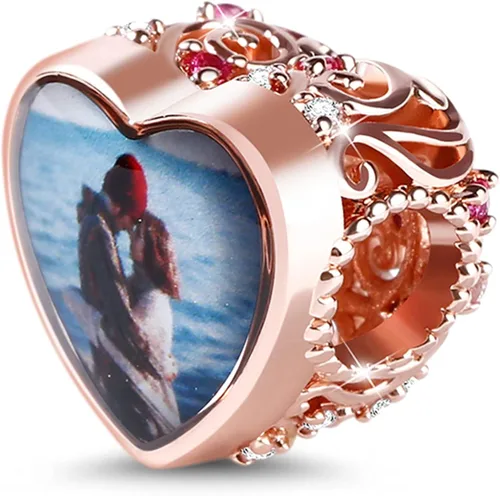 Miniatura 8 de Gnoce Custom Photo Charms Bead Heart Shaped Sterling Silver Personalized Charm With Cz fit Bracelet Necklace For Women Family Memorial Girls