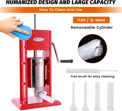 Miniatura 5 de Hakka - Máquina de salchichas vertical de acero inoxidable (7 libras/3 litros (CV-3))
