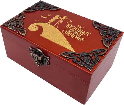 Miniatura 4 de Youtang Caja de Música de Joyería de Nightmare Before Christmas con Espejo, Caja Musical de Madera Grabada con Láser, Caja Musical de Cuerda, Regalo